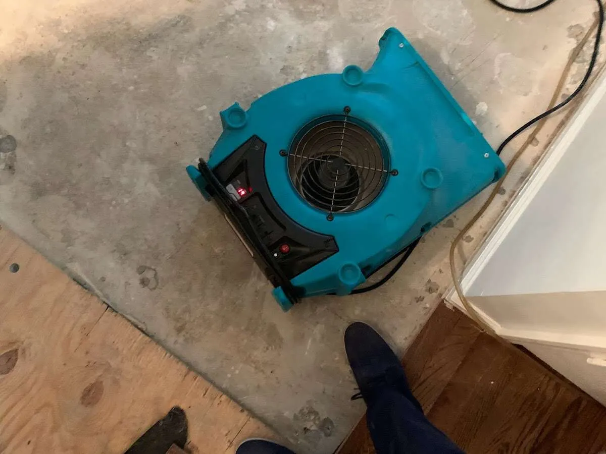 Air mover drying subfloor during Leak Detection & Repair in Livermore